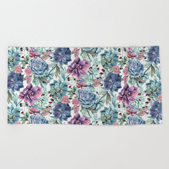 Succulent Pattern Beach Towel