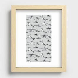 Hammerrhead Shark Pattern in black and White Recessed Framed Print