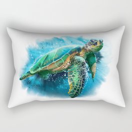 Blue Abstract Watercolor Sea Turtle on White 3 Minimalist Coastal Art - Coast - Sea - Beach - Shore Rectangular Pillow