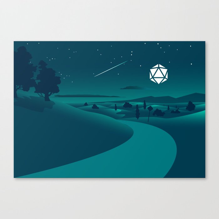 Countryside Road Night Shooting Star D20 Dice Moon Tabletop RPG Landscape Canvas Print