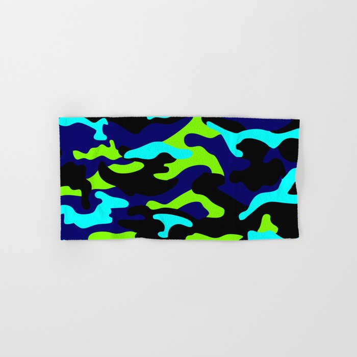 Camouflage Pattern Neon Green Black Blue Navy Hand & Bath Towel