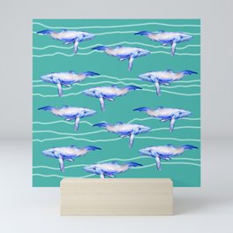 Whales among waves  Mini Art Print