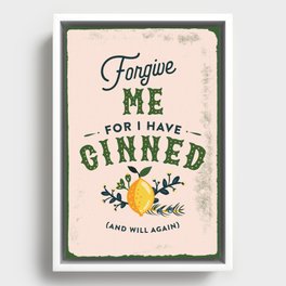 "Forgive Me For I Have Ginned" Cute & Funny Lemon Botanical Gin Art  Framed Canvas