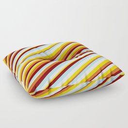 [ Thumbnail: Vibrant Powder Blue, White, Yellow, Chocolate, and Maroon Colored Lines Pattern Floor Pillow ]