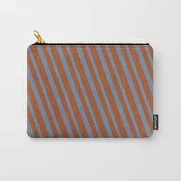 [ Thumbnail: Sienna and Light Slate Gray Colored Striped/Lined Pattern Carry-All Pouch ]