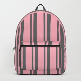 [ Thumbnail: Dim Gray & Light Pink Colored Stripes Pattern Backpack ]