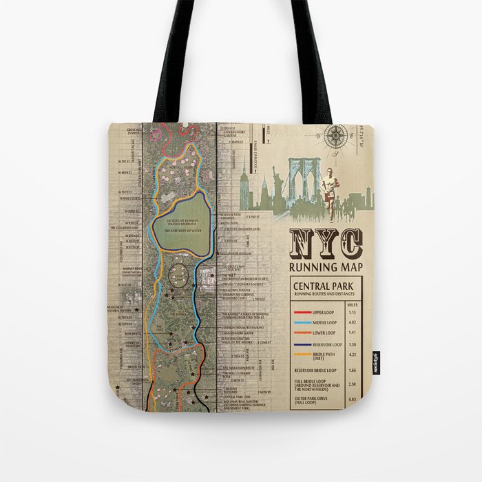 NYC Central Park Running Route Map Tote Bag