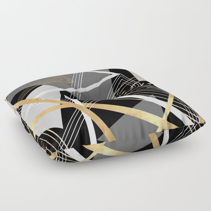 Original Gray and Gold Abstract Geometric Floor Pillow