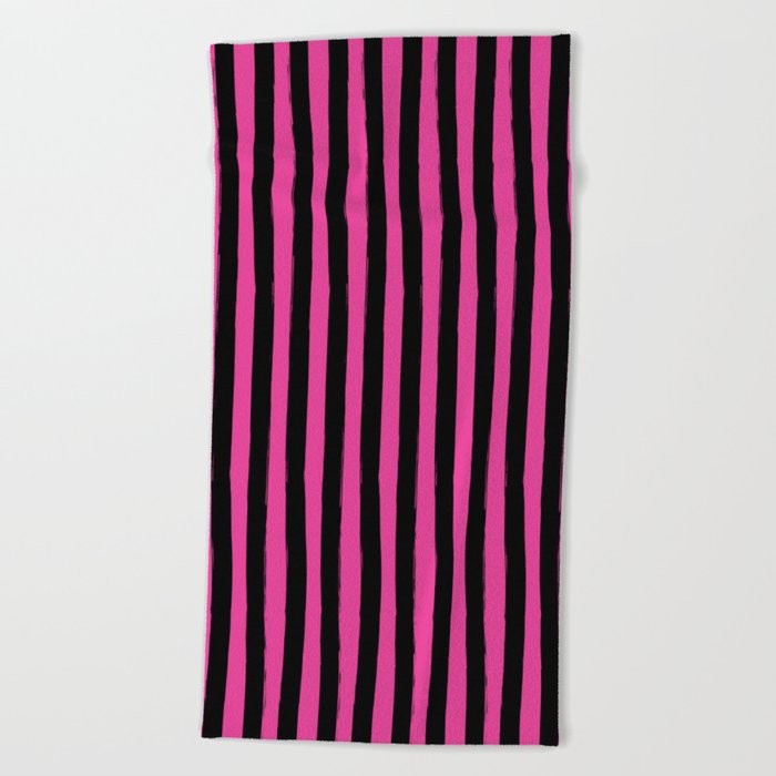 Black and Pink Cabana Stripes Palm Beach Preppy Beach Towel by Cafe Pretzel Society6