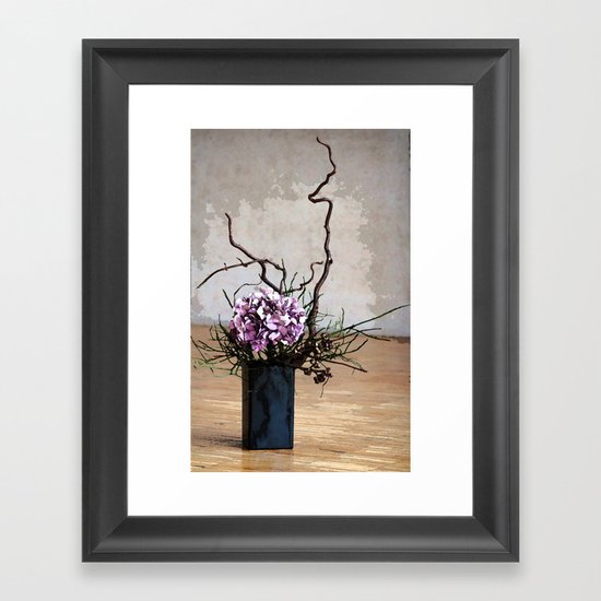 Hydrangea and Wood Vase Watercolor Framed Art Print
