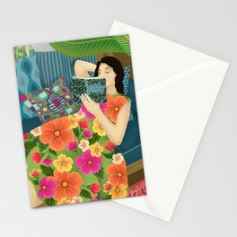 Women Who Read Are Dangerous- Woman reading plant filled room Stationery Cards
