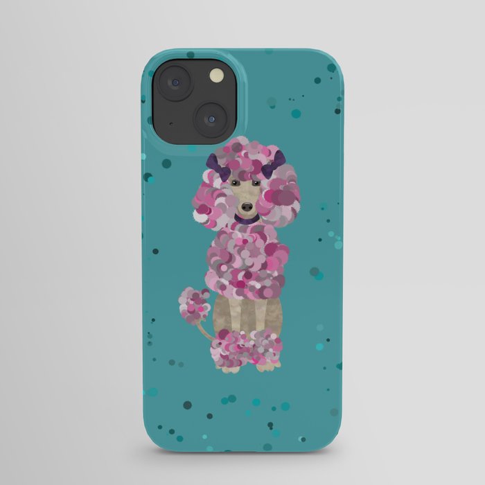 Fun Paint Splatter Poodle on Teal iPhone Case