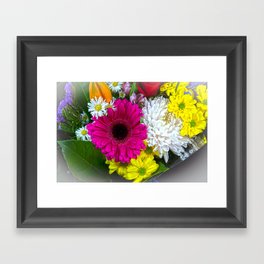 Colourful bunch of mixed flowers closeup. Framed Art Print