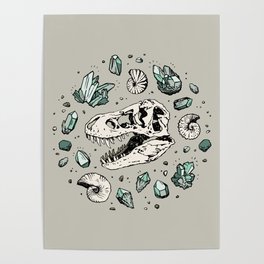 Geo-rex Vortex | Aquamarine | Dinosaur Skull Fossil Art Poster