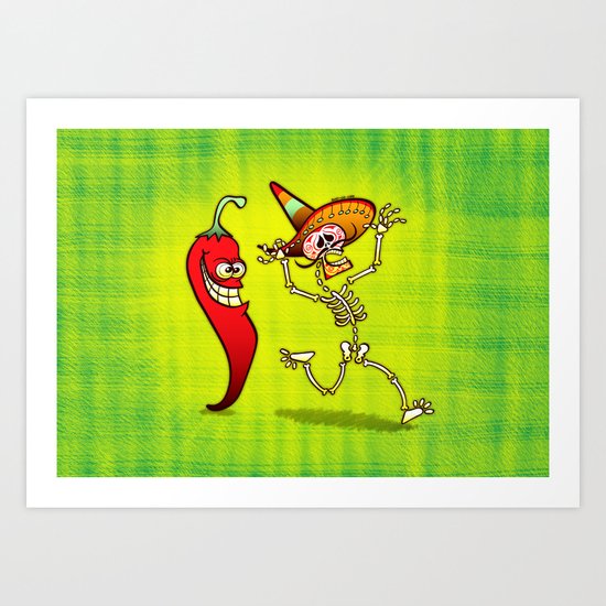 Hot Chili Pepper Nightmare for a Mexican Skeleton Art Print