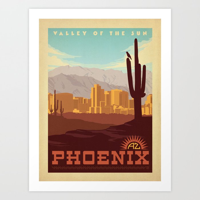 Vintage travel poster-Valley of the sun-Phoenix-Arizona. Art Print