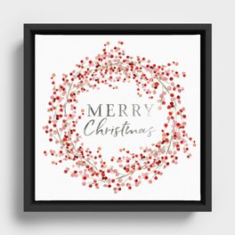 Merry Christmas wreath. Red berry Framed Canvas