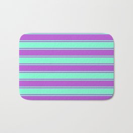 [ Thumbnail: Orchid and Aquamarine Colored Stripes/Lines Pattern Bath Mat ]