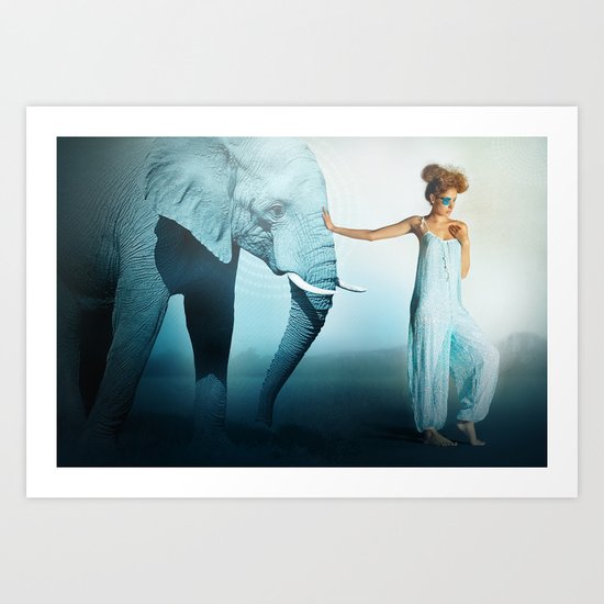 Blue Elephant Art Print