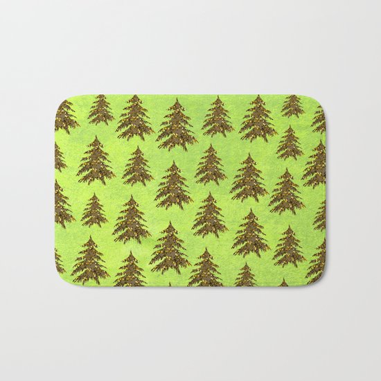 Sparkly Gold Christmas tree on abstract green paper Bath Mat