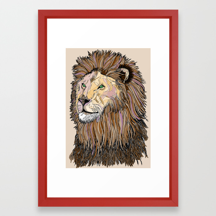 Abstract Lion Line Drawing Coloured Framed Art Print By