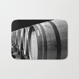 Vineyard wine oak barrels wine cellar black and white photograph - photography - photographs Bath Mat