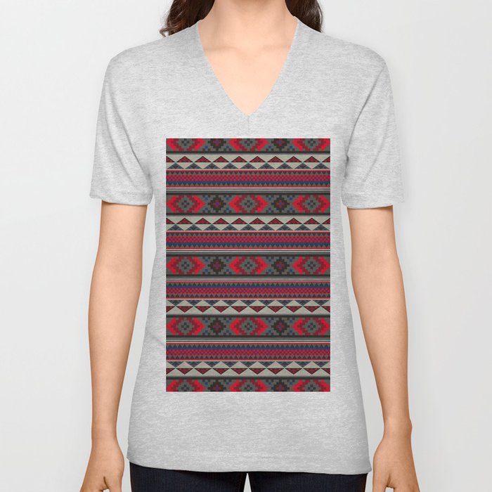 Navajo blanket pattern- red V Neck T Shirt
