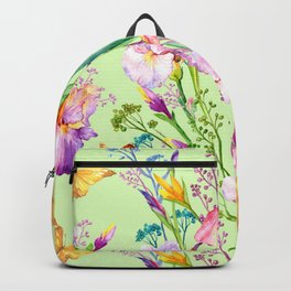 Pastel Pink & Lilac Iris Floral Pattern With Butterflies Backpack