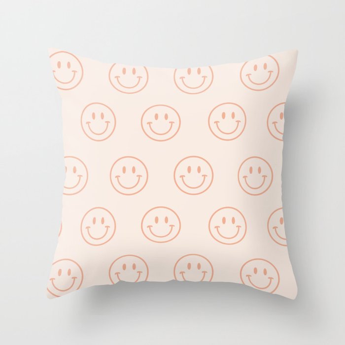 Beige/Peach Smiley Pattern Throw Pillow