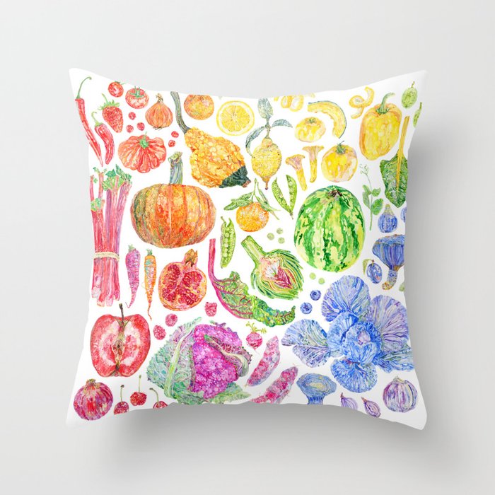 Rainbow of Fruits and Vegetables Throw Pillow
