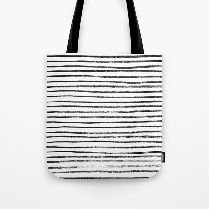 Black Brush Lines on White Tote Bag