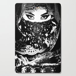 Exotic-eyed Mystery Lady (series) - Close-up of the Beautiful Eyes of a Young Woman Wearing a Bridal Hijab - Aesthetic Woman Portrait - Monochrome - Amazing Black and White Ink painting - Cutting Board