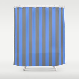[ Thumbnail: Grey and Cornflower Blue Colored Pattern of Stripes Shower Curtain ]