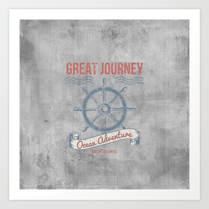 Maritime Design- Great Journey Ocean Adventure on gray abstract background Art Print