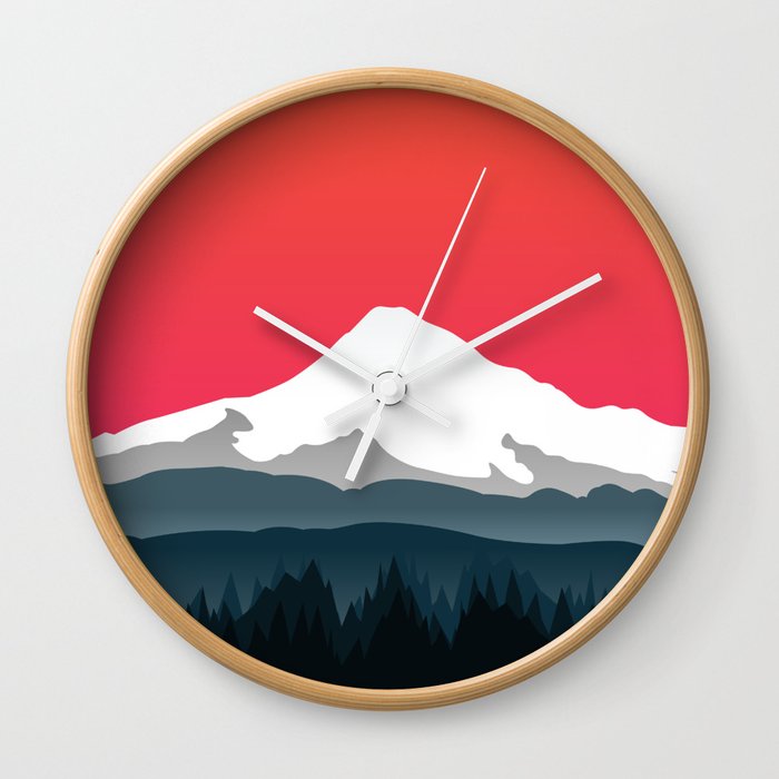Mount Hood Winter Forest - Sunset Wall Clock