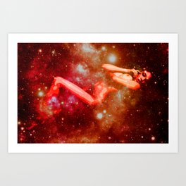 Celestial Bodies : Galaxy Woman Red Orange Art Print