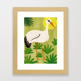 Stork in Green Framed Art Print
