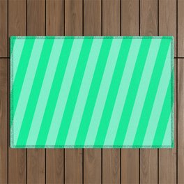 [ Thumbnail: Aquamarine and Green Colored Stripes/Lines Pattern Outdoor Rug ]