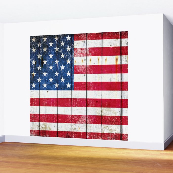 Vintage American Flag On Old Barn Wood Wall Mural By