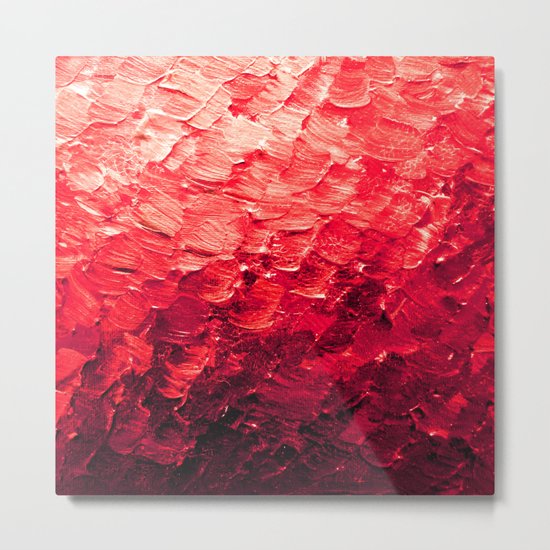 MERMAID SCALES 4 Red Vibrant Ocean Waves Splash Crimson Strawberry Summer Ombre Abstract Painting Metal Print