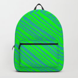 [ Thumbnail: Lime & Light Sea Green Colored Lined Pattern Backpack ]