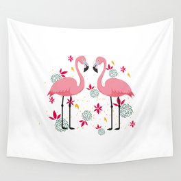 Flamingos pair pineapples tropical summer vibe Wall Tapestry