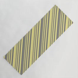 [ Thumbnail: Grey and Tan Colored Striped/Lined Pattern Yoga Mat ]