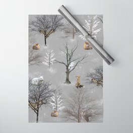 Owls and Foxes in Snowy Trees Wrapping Paper