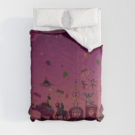 colorful circus carnival traveling in one row at night Comforter