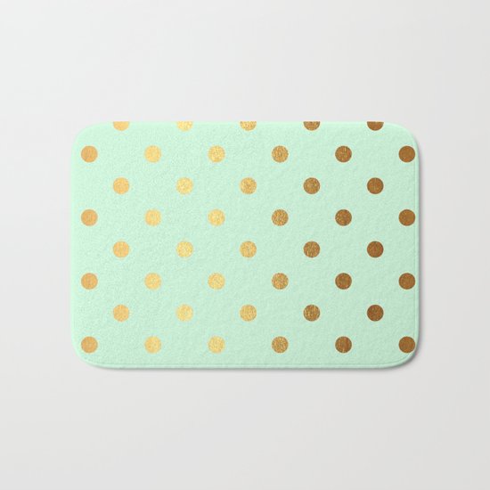Gold polka dots on mint backround - Luxury greenery pantone pattern Bath Mat