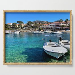 Boats in the port of Hvar, Croatia Serving Tray