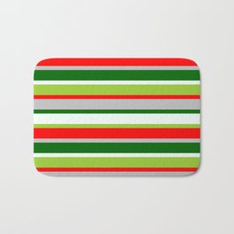 [ Thumbnail: Eye-catching Green, Red, Grey, Dark Green, and Mint Cream Colored Lined Pattern Bath Mat ]