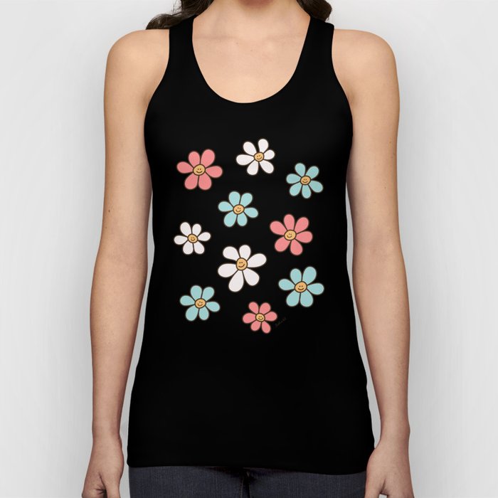 Happy Daisy Pattern, Cute and Fun Smiling Colorful Daisies Tank Top