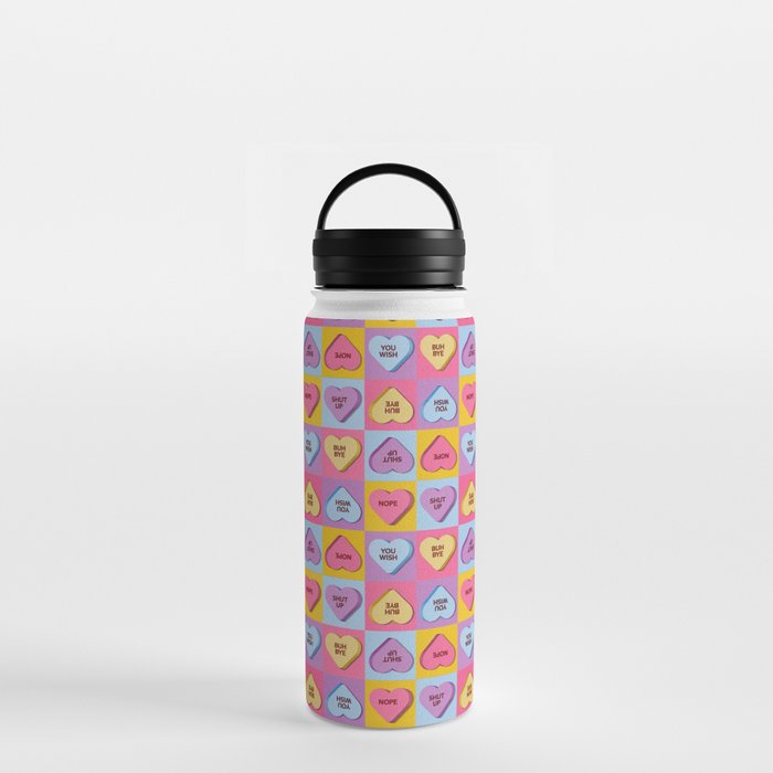 Mean Candy Heart Valentines Water Bottle